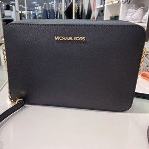 NWT Michael Kors MK Jet Set Travel Large Crossbody Bag Gold Black New